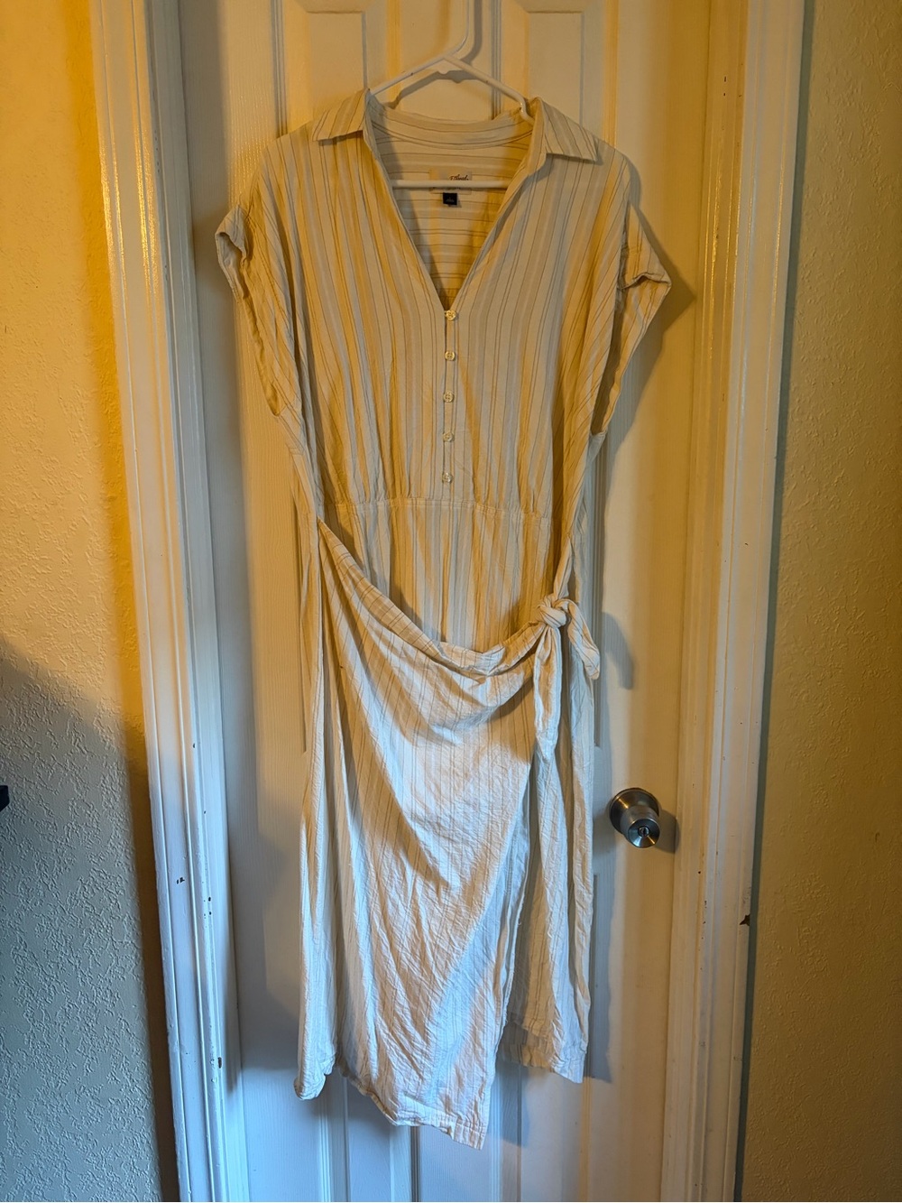 Universal Thread Cream Striped Wrap-Front Midi Dress